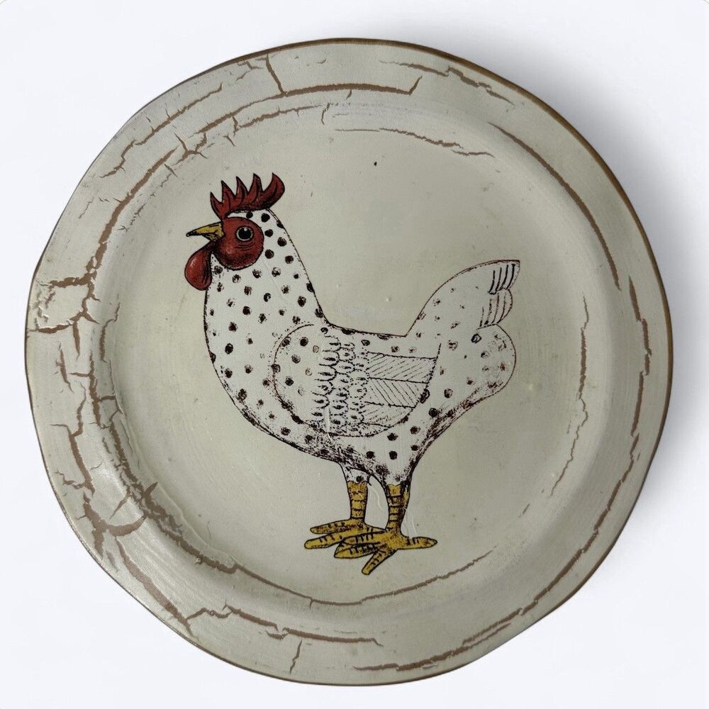 Chicken Plate Terracotta Crackle Glaze Italy 8.75" Farm‎ Decor Rooster Gallery